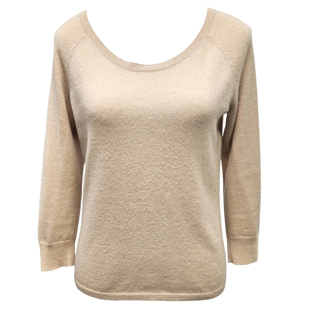 Ann Taylor Cashmere Sweater Women S Beige Scoop Neck 3/4 Raglan Sleeve Soft Girl